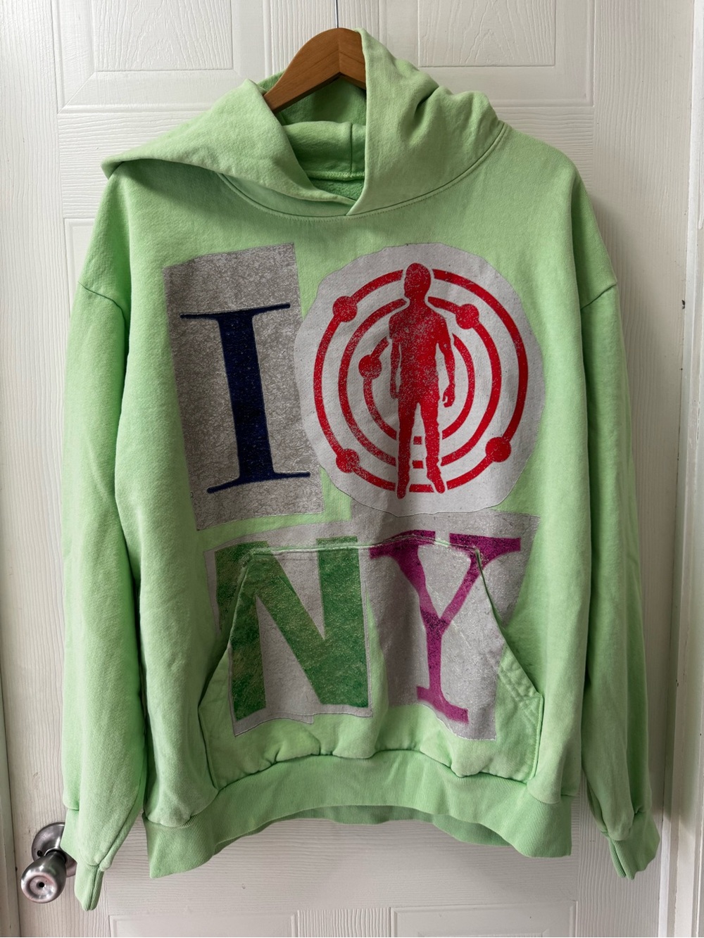 Magnum Light Green Crewneck Hoodie with Bold Multicolor Front Graphic